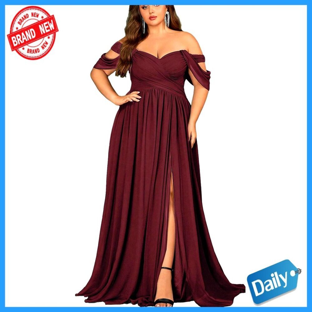 Chiffon Maxi Dress Elegant Formal A-Line Slit Evening Party Gown Plus Size